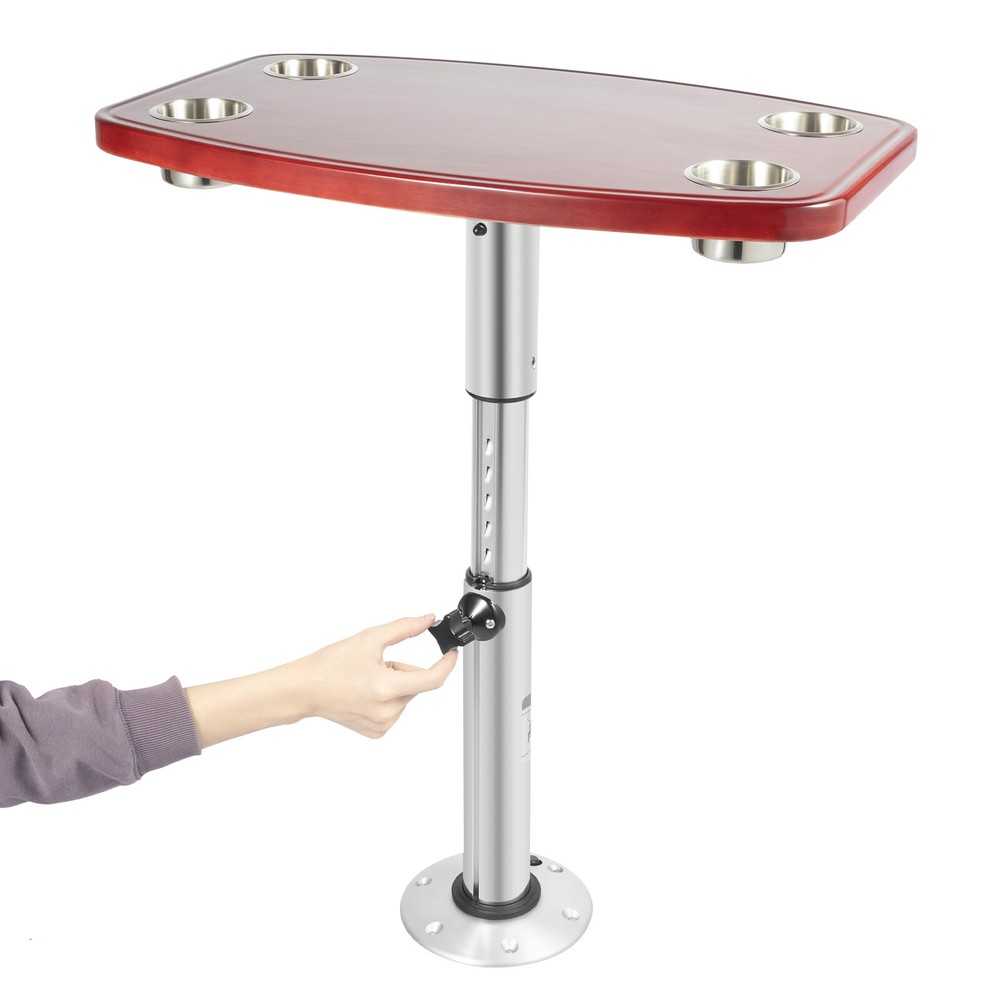 Marine Boat RV Adjustable Table Pedestal Removable Base +Varnished elm Table Top