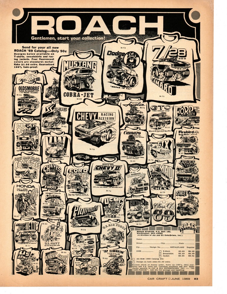 1969 ROACH STUDIOS T-SHIRT ~ ORIGINAL PRINT AD