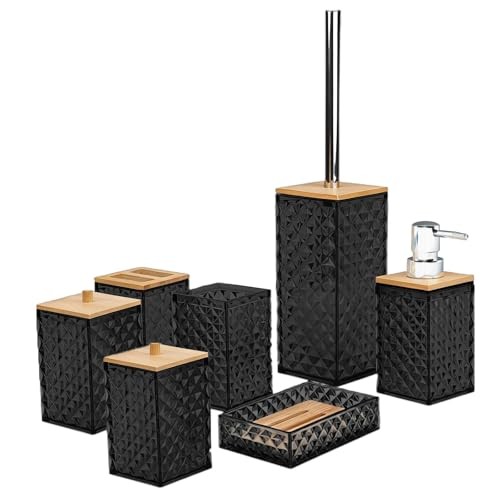 Bathroom Accessory Set,Bathroom Set Include Soap Dispenser, Qtip 7 Pcs Black