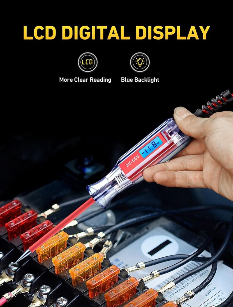 3–65V Digital LCD Circuit Tester Test Light with Long Spring Wire