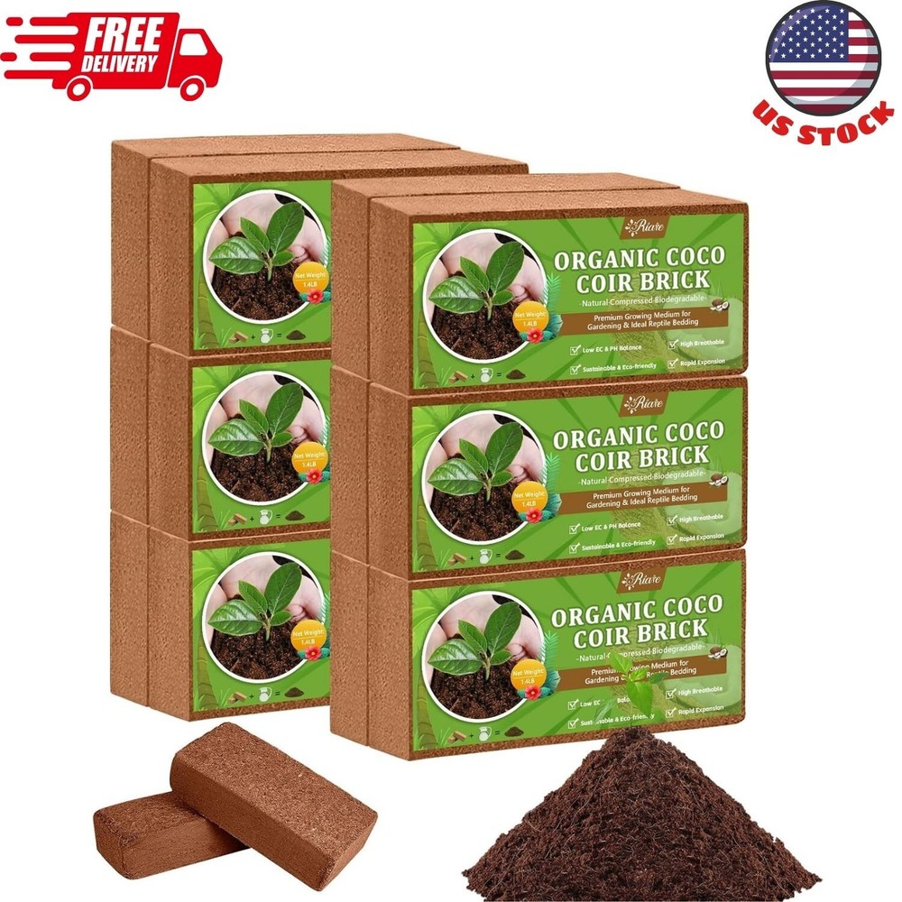 12pcs Organic Coco Coir Bricks Soil Blocks - Natural Compressed Coco Peat Brick