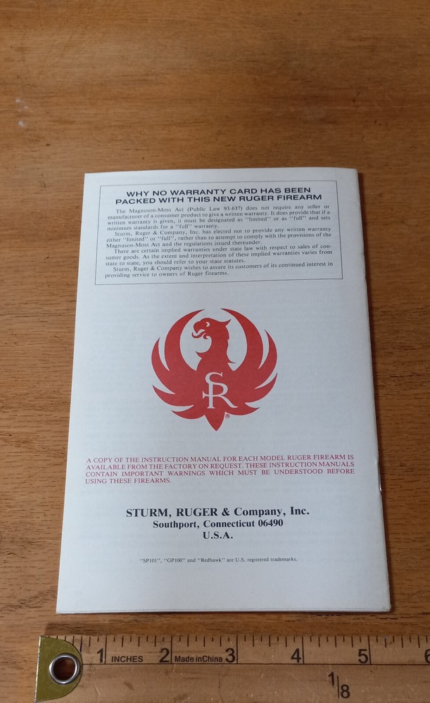 Ruger Manual for SP101 - Used