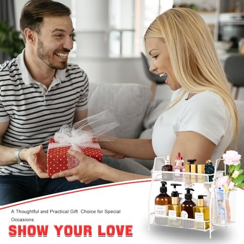 Countertop organizer for bathroom counter, White (Size 7" x 12" x 13")