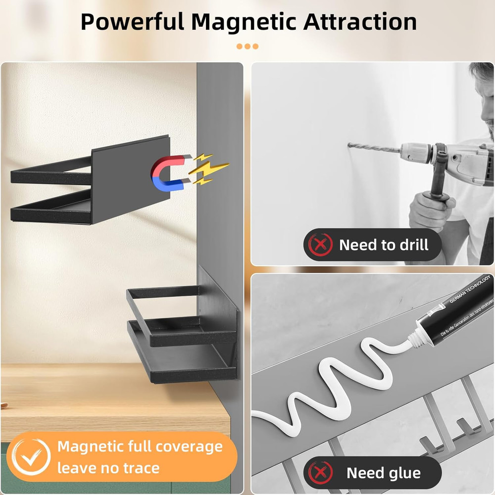 2 Pack Magnetic Spice Rack for Refrigerator, Metal Magnet Shelf Kitchen Storage