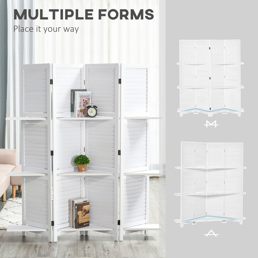 4-Panel Tall Privacy Screen Room Divider with Display Shelves Folding Partition