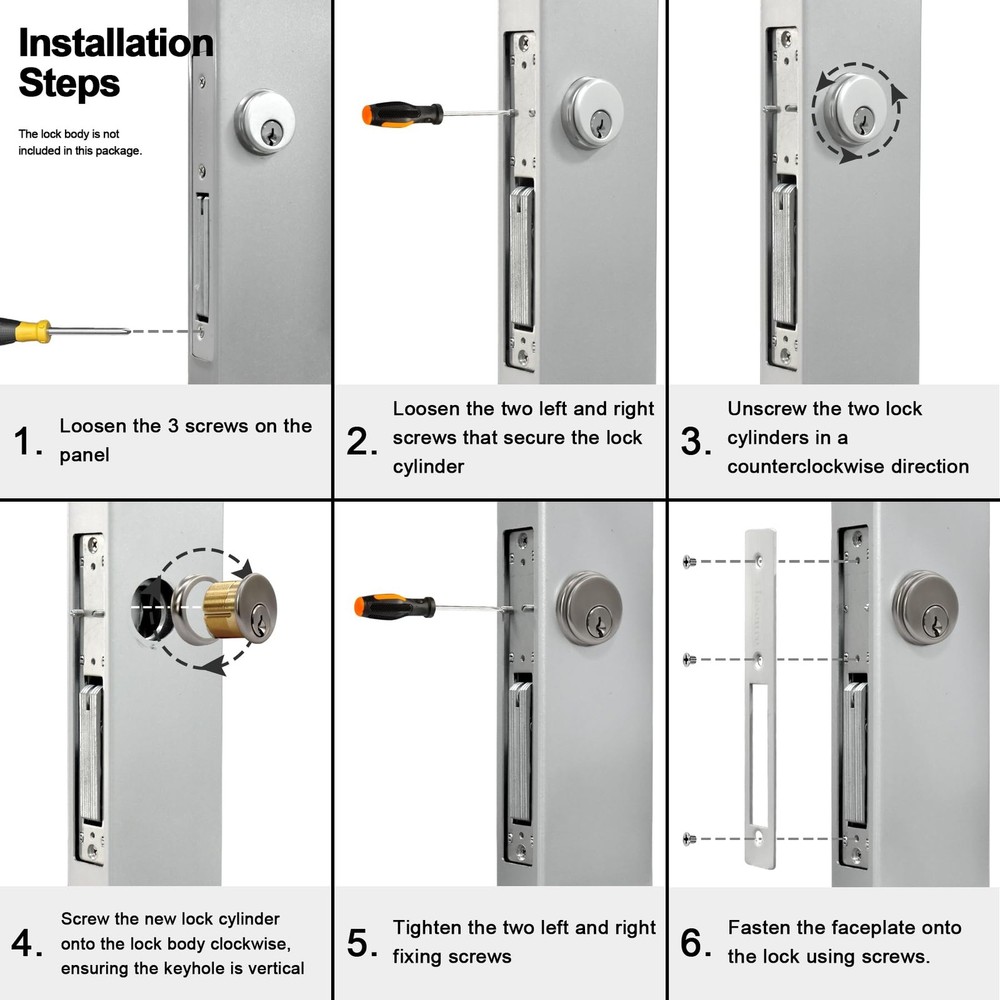 Storefront Commercial Mortise Lock Cylinder Set, Double Cylinder, Silver