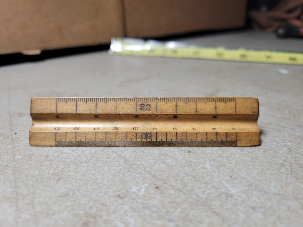 Rare 3-Sided Triangle Drafting Engineers Architect small ruler The blue print Co