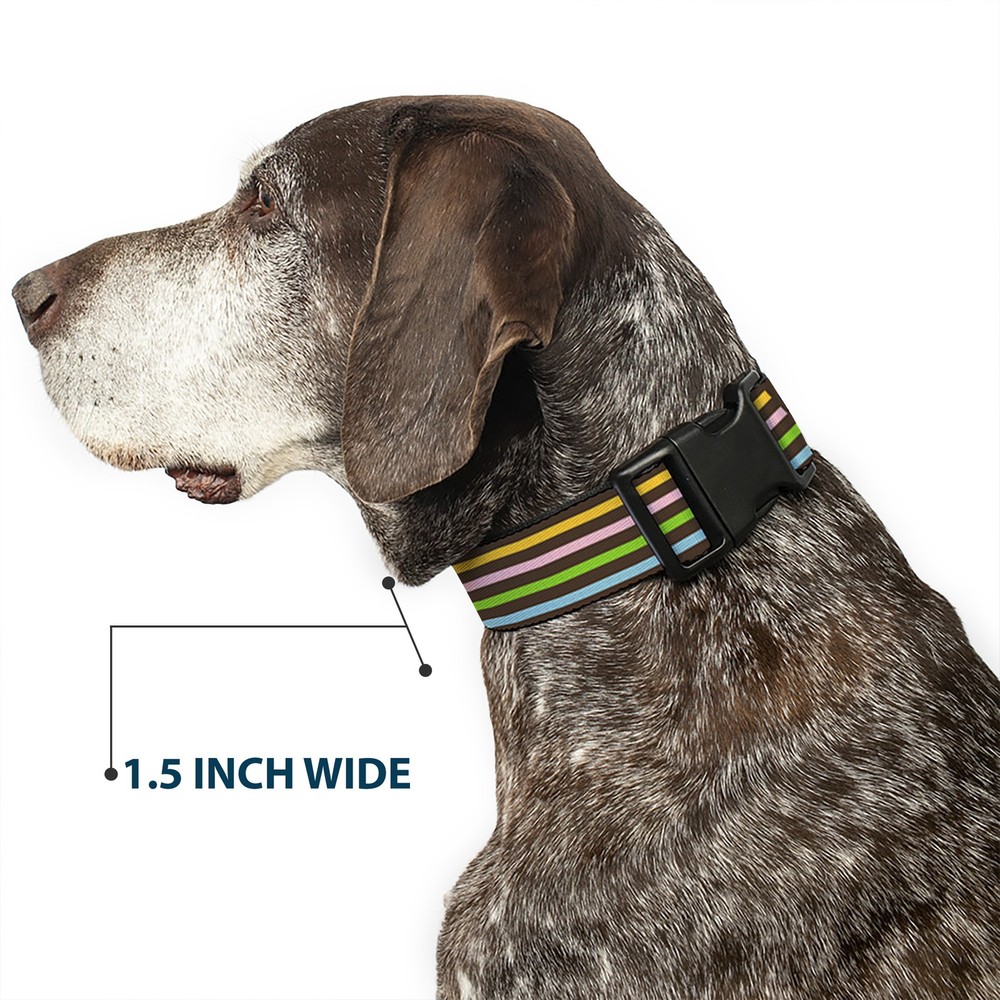 Plastic Clip Collar Stripe Blocks Brown/Multi Pastel Medium 11-16.5"