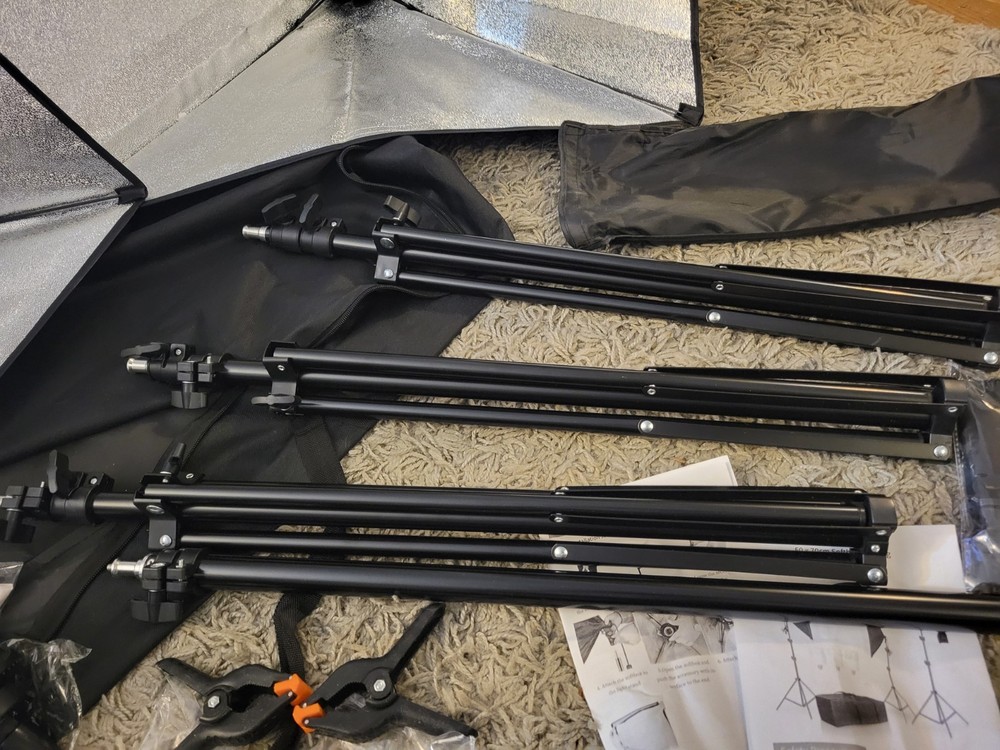 Photography Lighting Kit: 3 Flash Stands + 2 Light Boxes