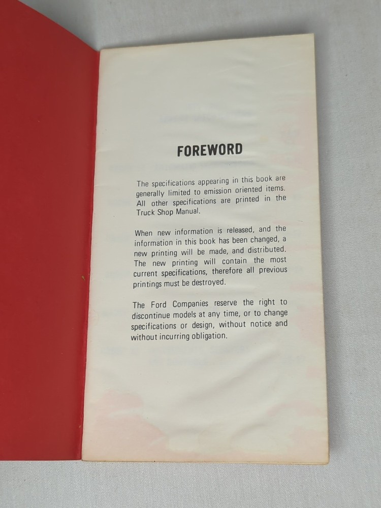 1973 FORD TRUCK SERVICE SPECIFICATIONS MANUAL FIRST PRINTING DEV 1972