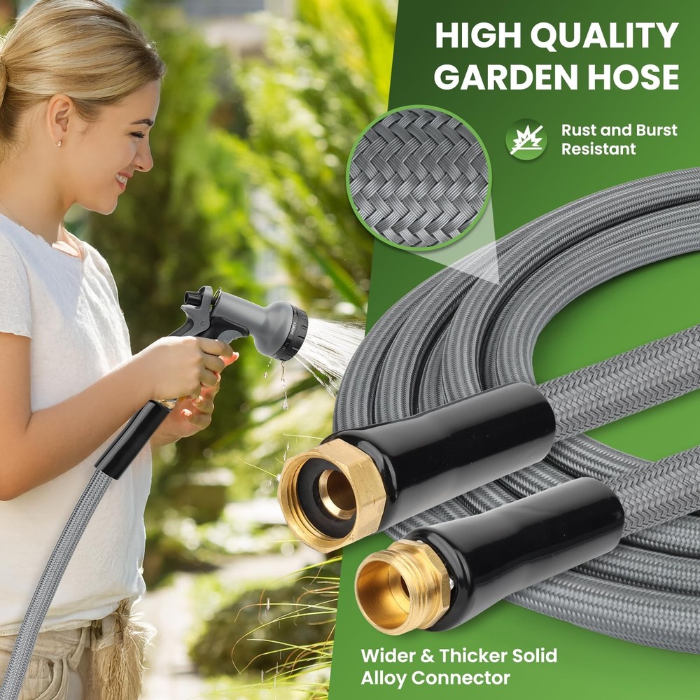 KLABB 36FT Garden Hose 5/8" with Solid Brass Connectors & 10-Function Nozzle,...