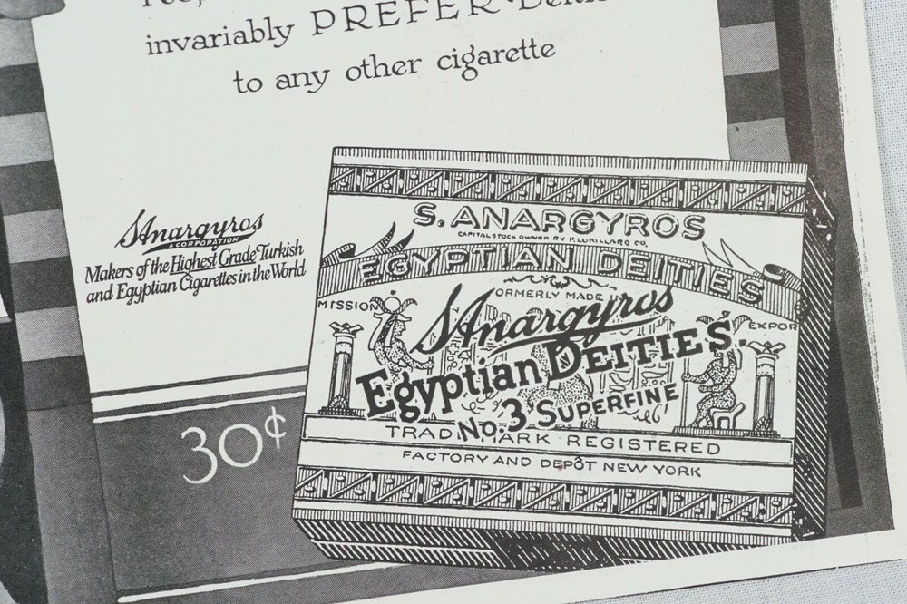 Antique Cigarette Advertisement, Egyptian Deities 1919 Cigarettes Paper Ad