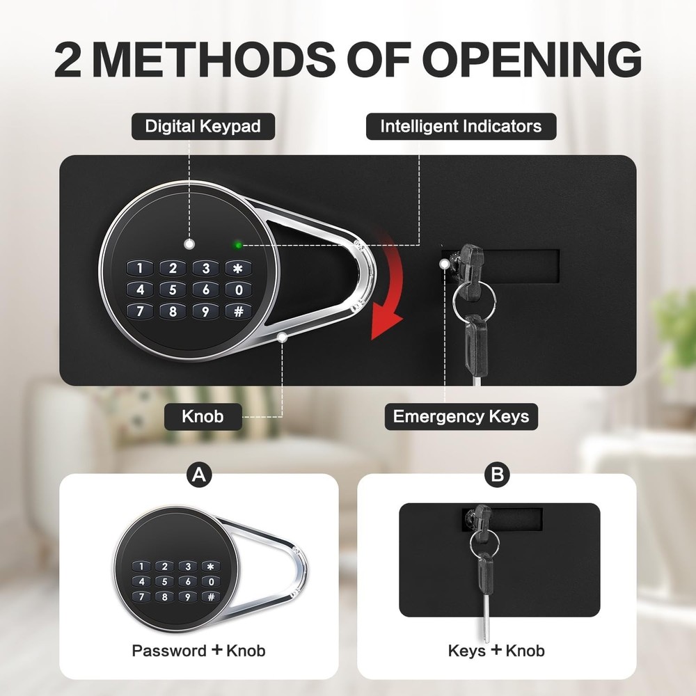 Small Digital Safe Box with Alarm Removable Shelf Key & Code Lock. -1.0 Cubic Ft