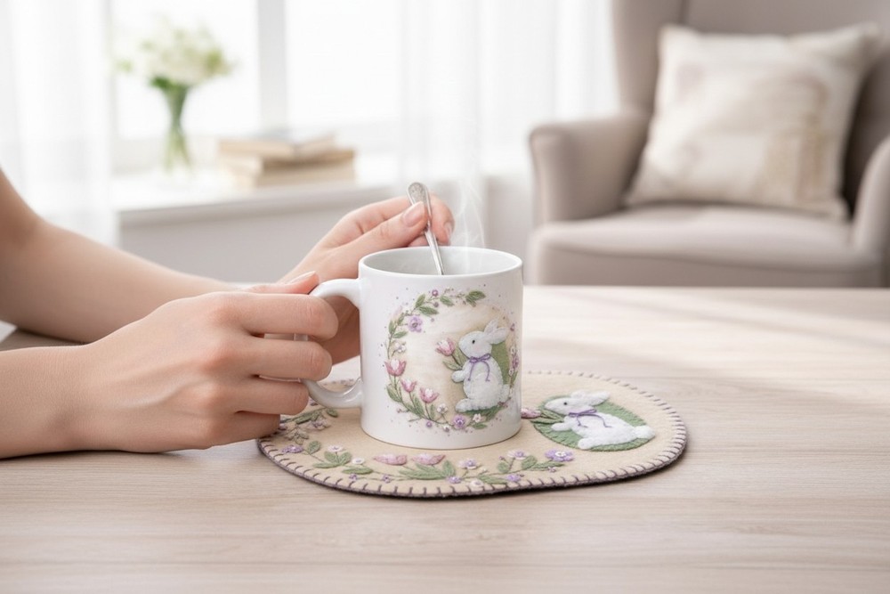 Mug Rug Wool Felt Embroidery Kit -Spring Time - Spring and Easter pattern