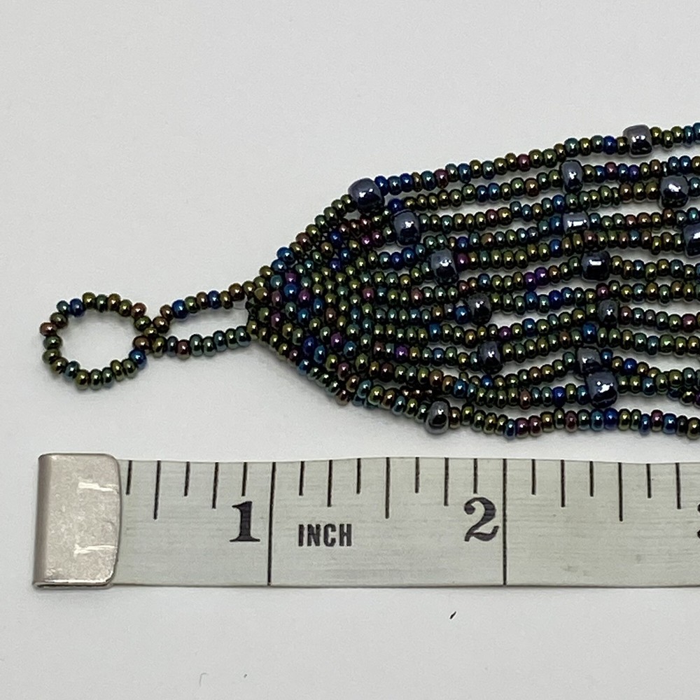 Dark Multi Colored Metallic Seed Bead Multi Strand Bracelet
