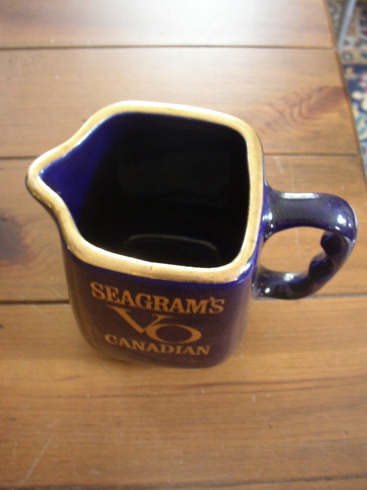 Seagram's VO ceramic Bar Water Pitcher, cobalt blue