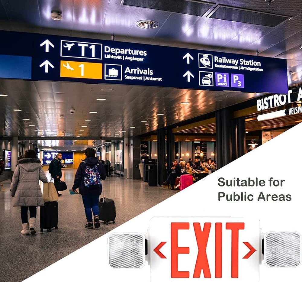 LED Combo Exit Sign Emergency Light, Double Sided with Two LED Flood Lights, ...