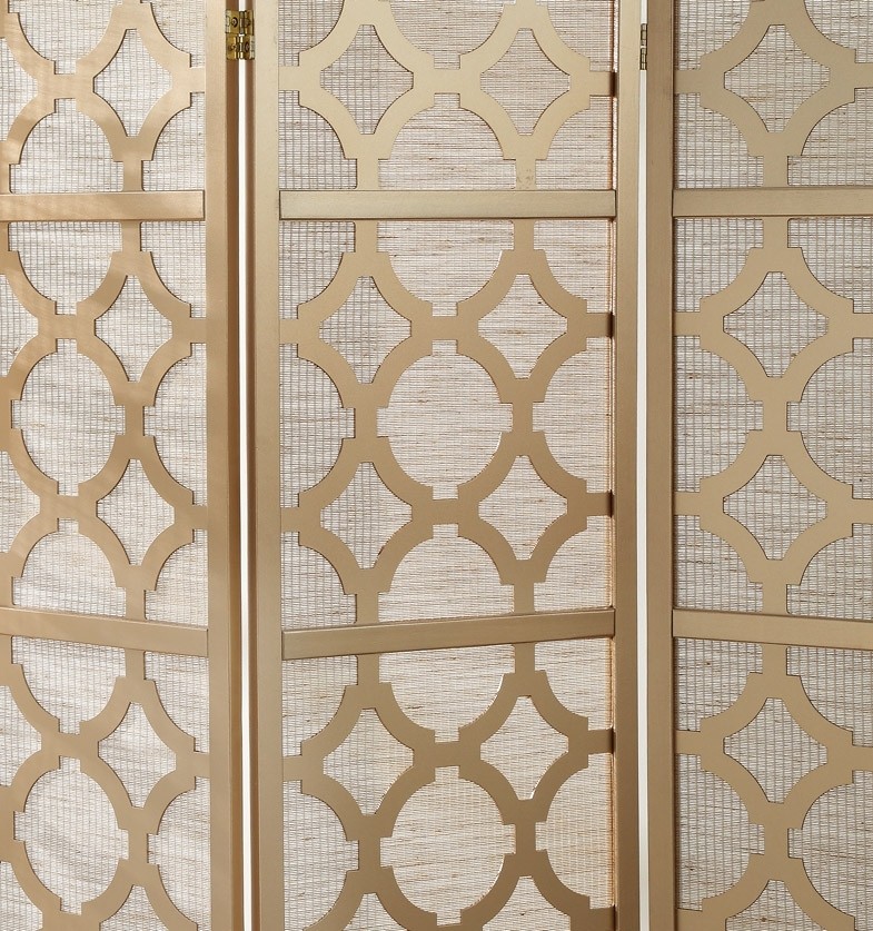 4-Panel Gold Diamond Design Room Divider Screen, Modern Geometric Privacy