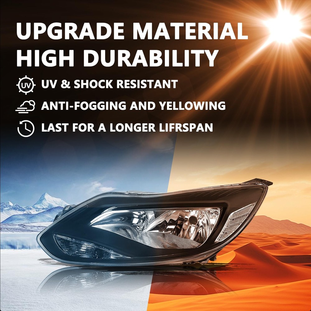 Headlight for 2012-2014 Focus Halogen Black Clear Reflector Driver Passenger