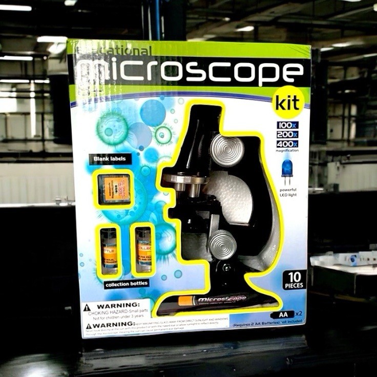 Educational Microscope Kit Up to 400x Magnification plus Slides, Labels, & More