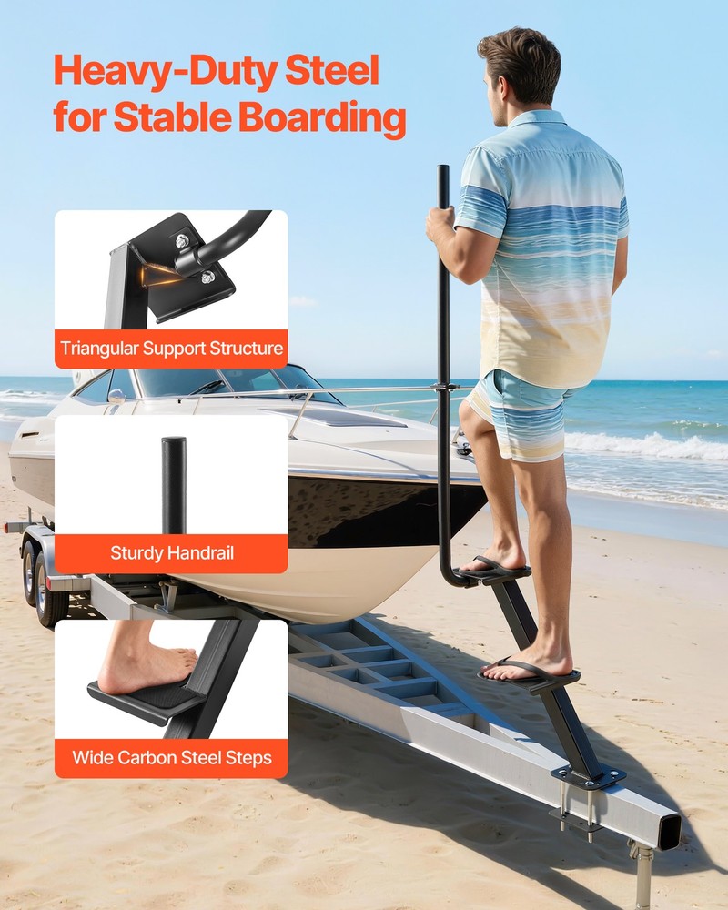 VEVOR Boat Trailer Steps Heavy Duty Boat Steps with Handle 2 Step Bottom Mount