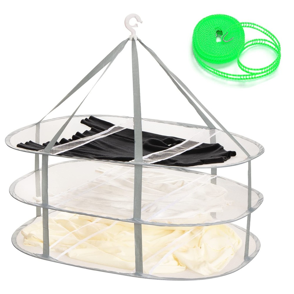3-Tier Folding Mesh Clothes Dryer Large Sweater Drying Rack for Laundry Use