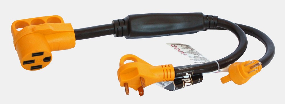 RV Power Cord Adapter Y Split 50 amp Female to (1) 30 amp -(1) 15 amp Male BLACK