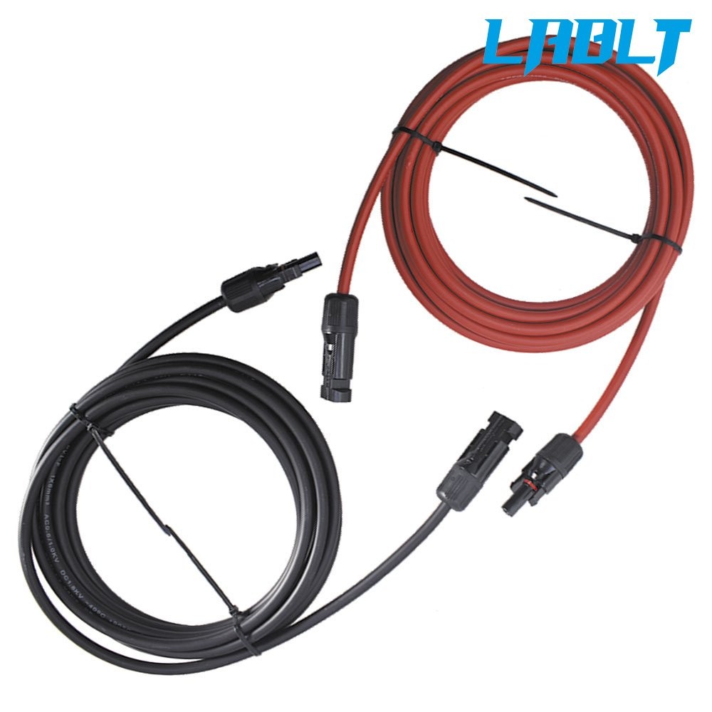 LABLT 10 AWG 15 FT Solar Panel Extension Cable Wire Connector Black + Red