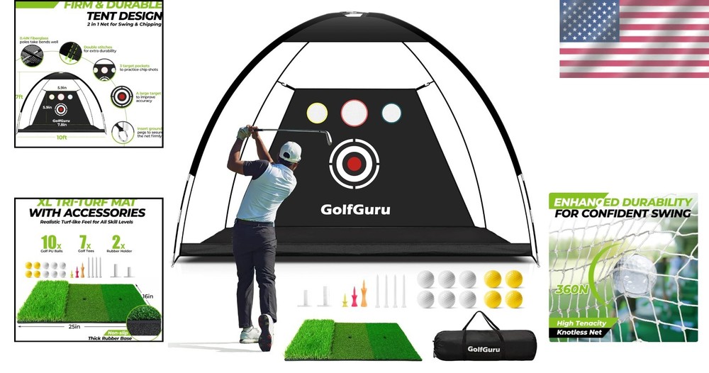Expert-Crafted Golf Practice Net 10x7ft - Complete Set with 10 Balls & 7 Tees
