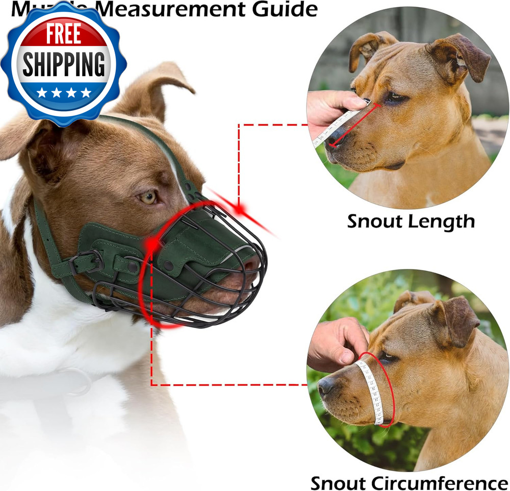 Metal Pitbull Dog Muzzle Reflective Leather Mask Secure Wire Basket Muzzles.....