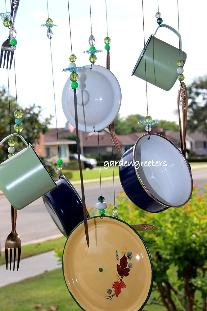 Windchimes Mobile Enamel Plate Spoon Fork Hanging Cup Decoration Windchimes