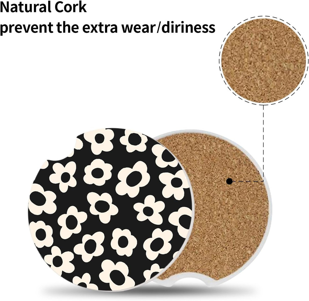 Absorbent Car Coasters 2 Pack for Cup Holders, 2.56" Ceramic Stone & Non-Scratch