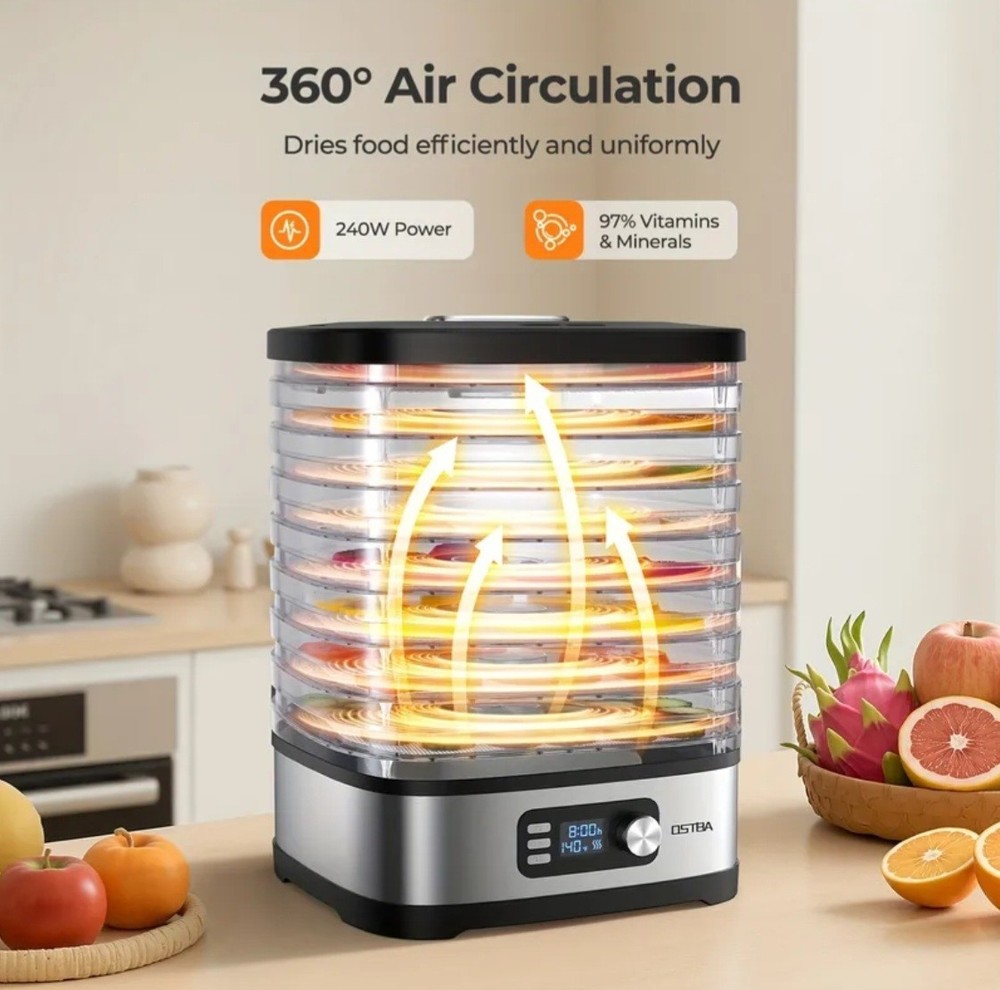8-Tray Food Dehydrator, 72H Timer & Temp Control , Includes 8 Mesh Sheet
