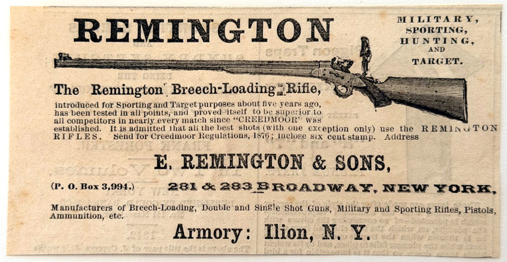 1876 Remington Breech Loading Rifle Advertisement Centennial Year Armory Ilion