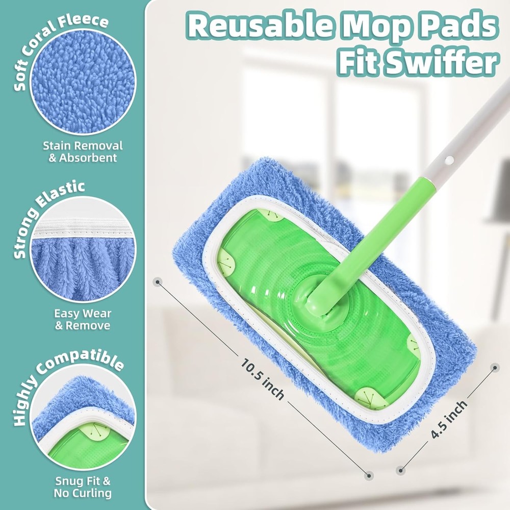 Reusable Mop Pads Compatible with Swiffer Sweeper Mop, Microfiber Dry Sweeping C