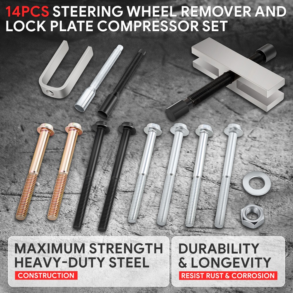 14Pcs Steering Wheel Lock Plate Puller Compressor Remover Installer Tool Set