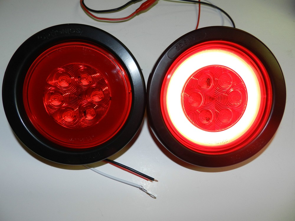 (2) RED 4" Round LED 21 SMD Diodes Stop, Turn, Tail Light Optronics Glo-Light