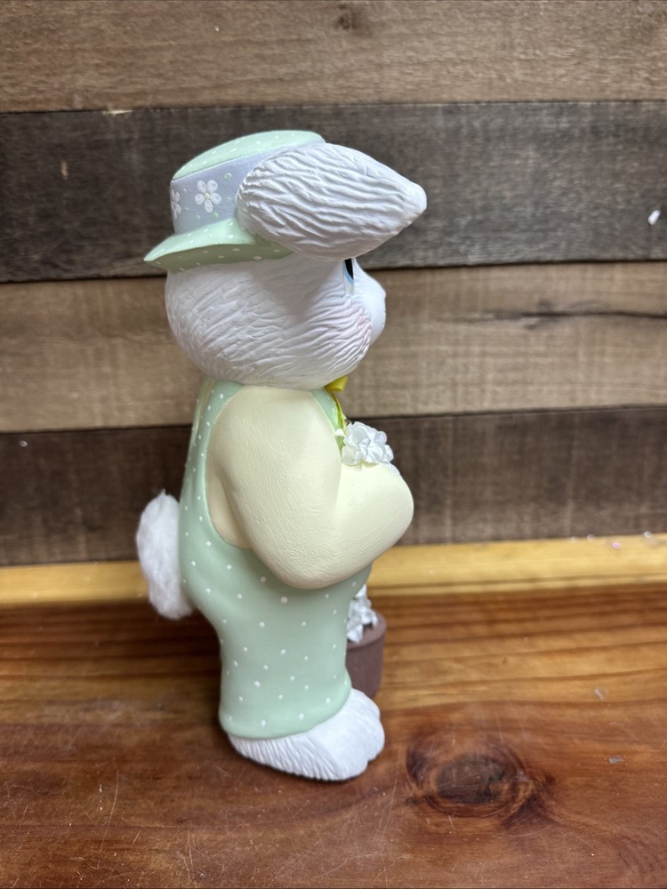 Ceramic Handpainted Bunny In Overalls 10”