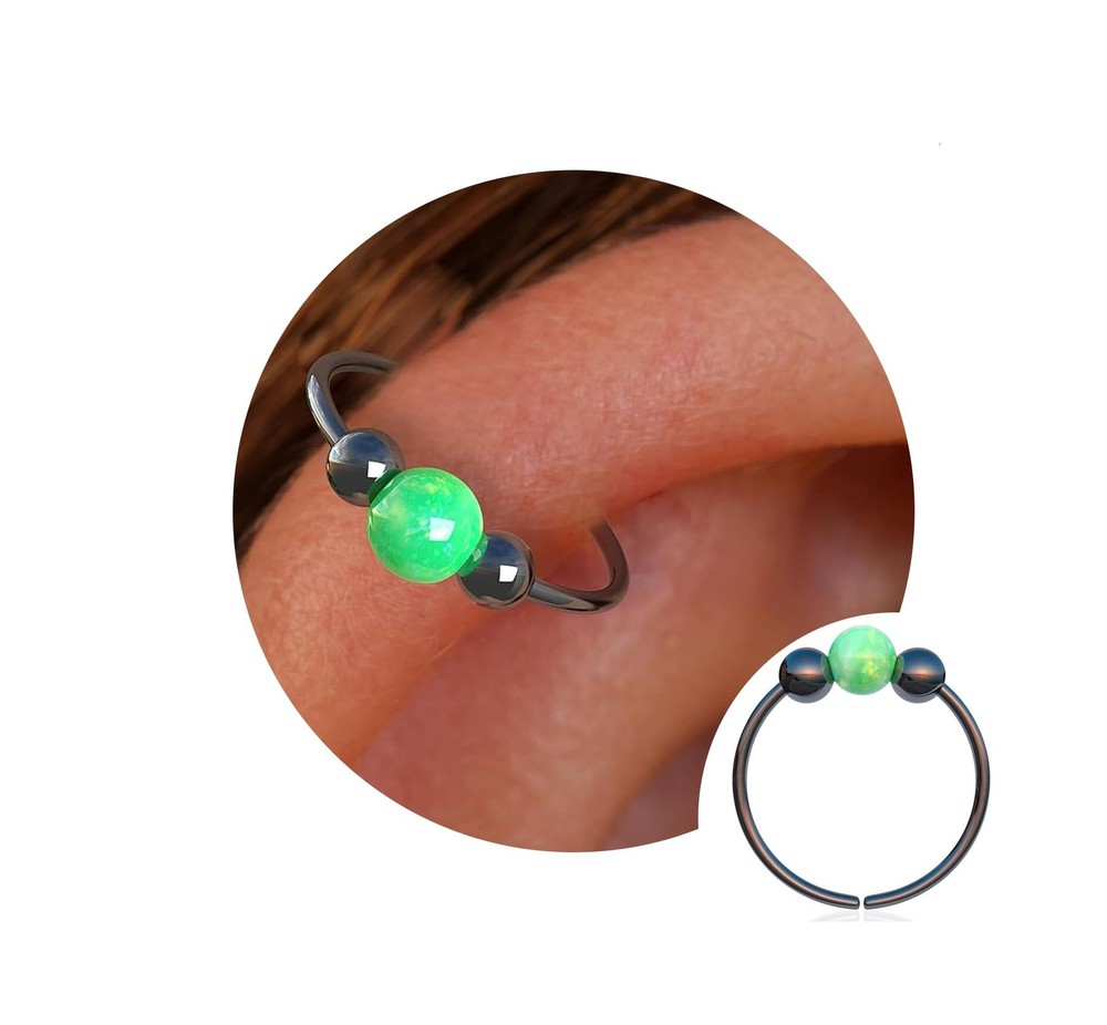 Black silver helix 3mm opal Green Opal