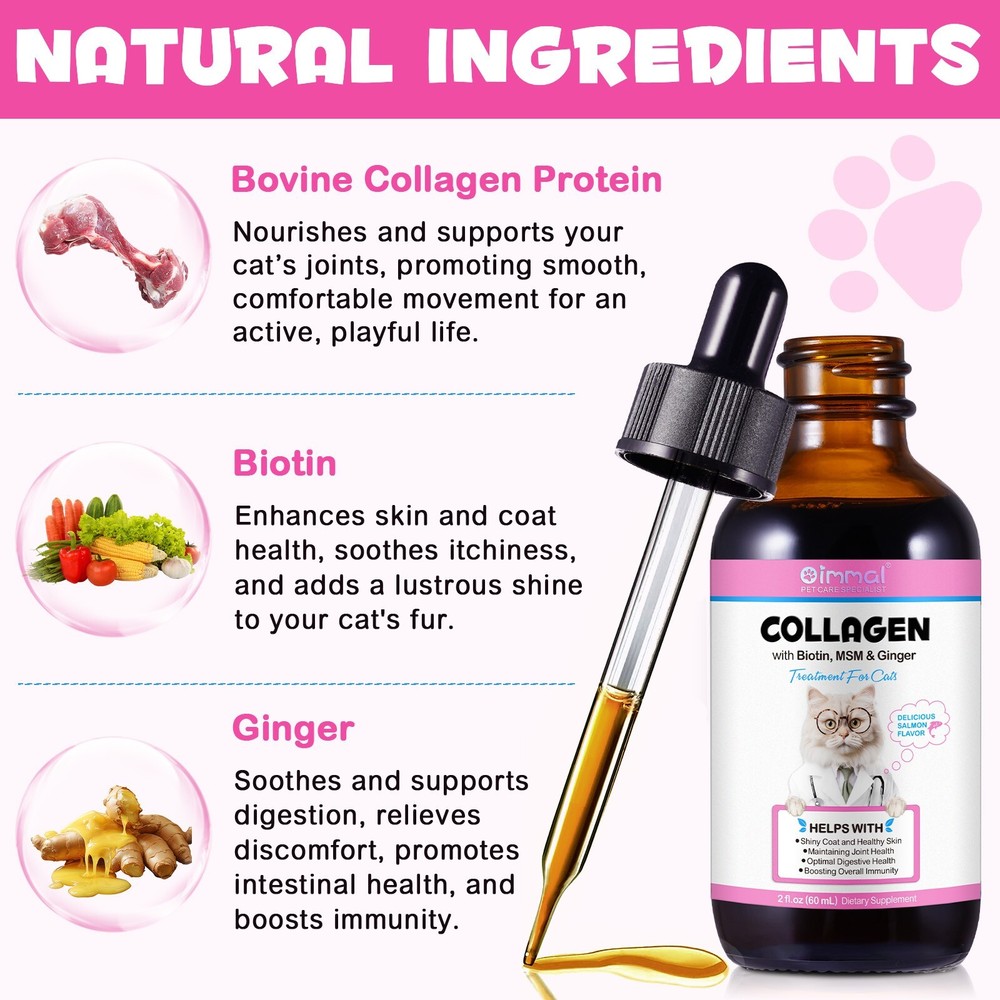 Liquid Collagen for Cats - Hip and Joint Support with MSM, Ginger - Boost Immuni