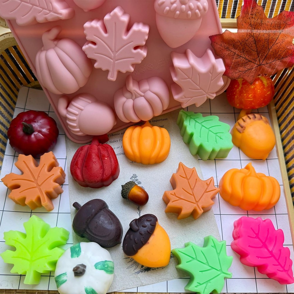 2Pcs 3D Pumpkin Silicone Mold Fall M, - 9 Cavity