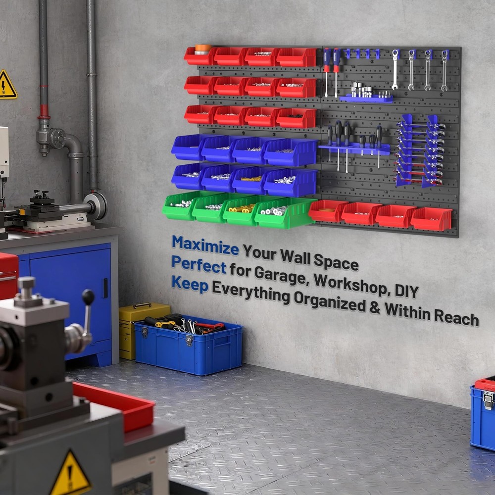 WORKPRO Pegboard Organizer Wall Mounted, 44PC Tool Storage Rack with Bins and...