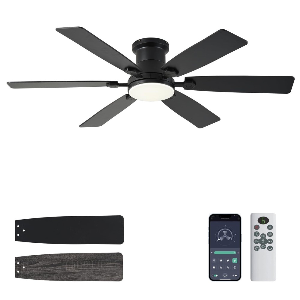 52inch Low Profile Ceiling Fan with Light and Remote/APP Control, LED Dimmabl...