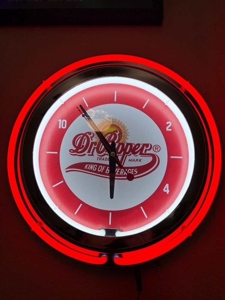 Dr Pepper logo neon wall clock