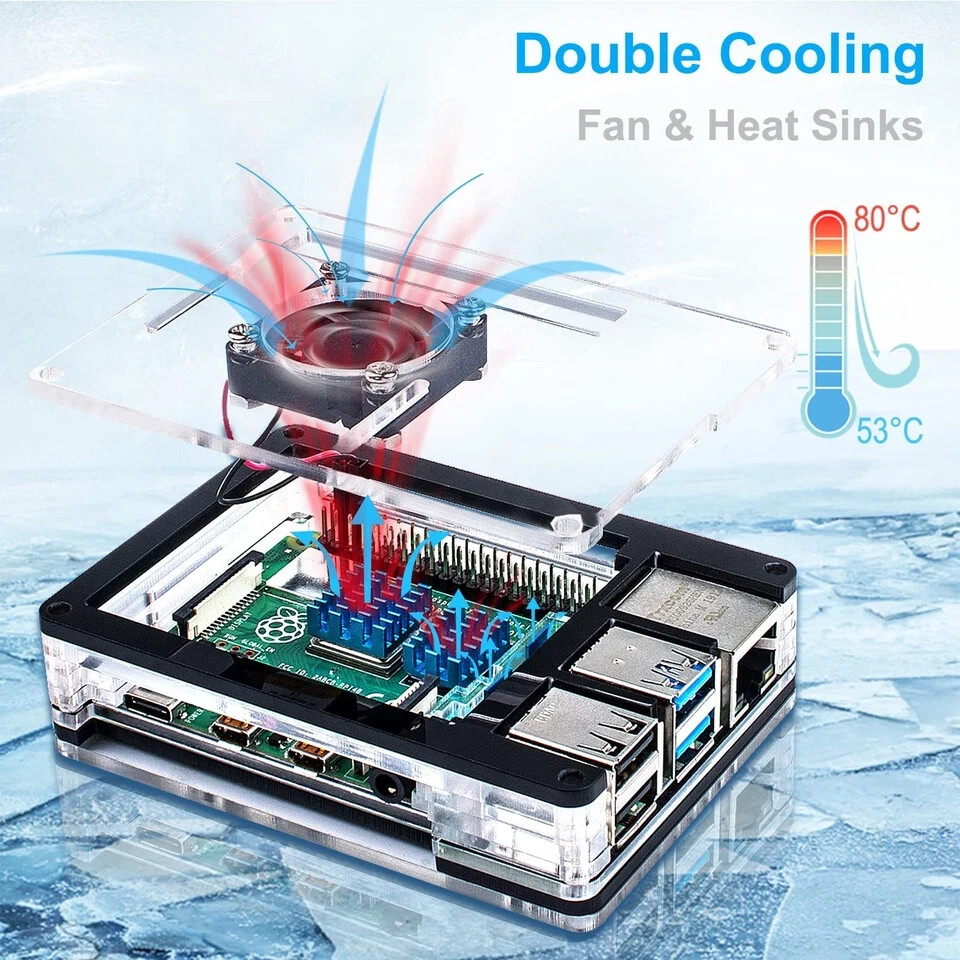 Raspberry Pi 4 Case with Fan Cooling Pi 4B Case with 5V 3A Power Supply, 4 pc...