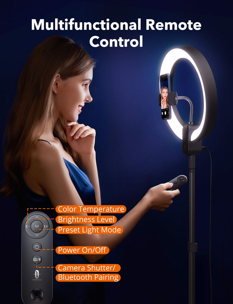 TaoTronics Ring Light 12'' Ring Light with 78'' Tripod Stand Dimmable LED