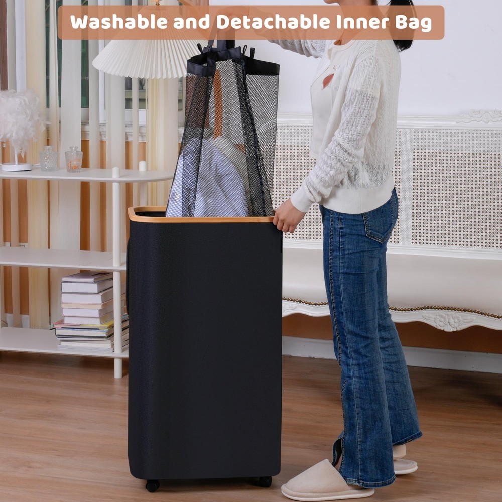 110L Laundry Basket with Wheels,Clothes Hamper for Laundry,Laundry Hamper wit...