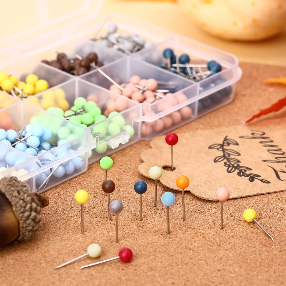 Outus 500 Pieces Map Push Pins Tacks Plastic Round Head Multicolor