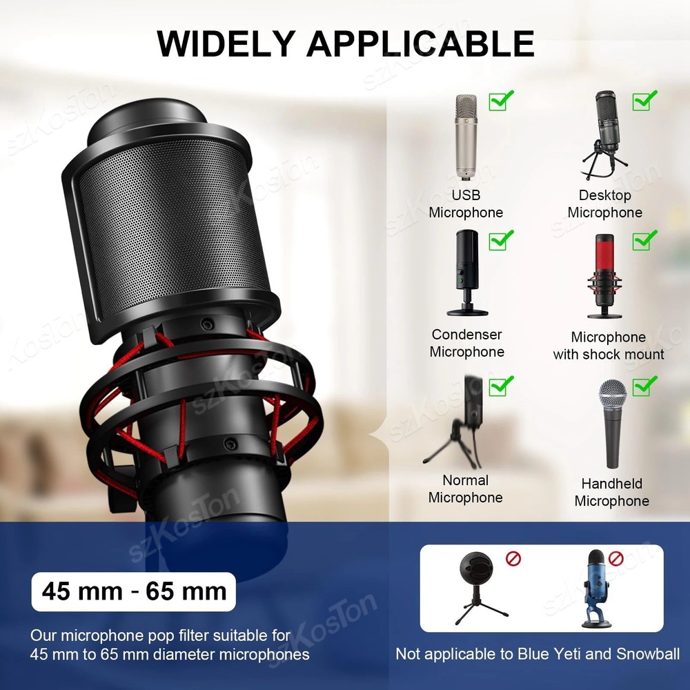 Professional Microphone Filter / Pop Shield - 360° Flexible & Duel Layered NEW