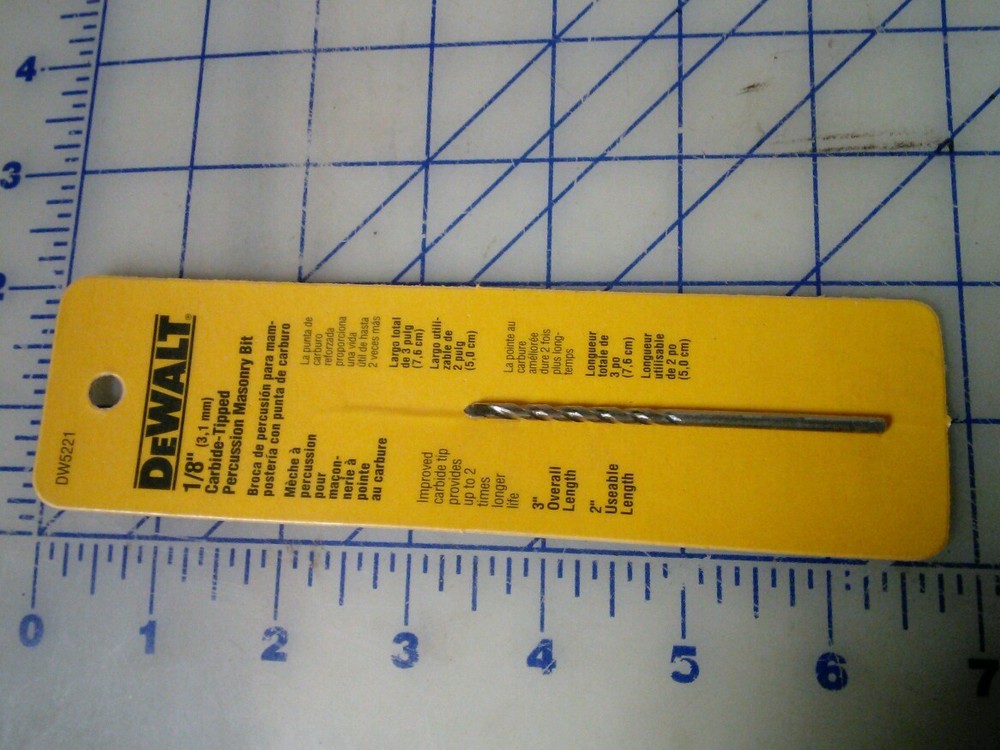 *Dewalt 1/8" precussion masonry bit 2" usable length